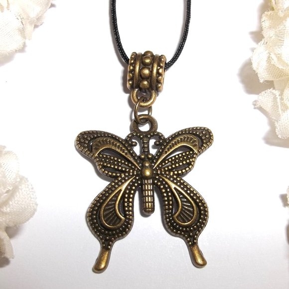 wvluckygirl Jewelry Butterfly Necklace Brown Bronze Boho Style